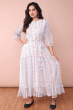 White Printed Chiffon Long Dress