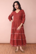 MAROON AJRAK COTTON LONG DRESS