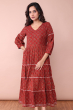 MAROON AJRAK COTTON LONG DRESS