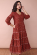 MAROON AJRAK COTTON LONG DRESS