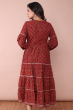 MAROON AJRAK COTTON LONG DRESS