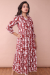 MAROON PRINTED COTTON LONG DRESS