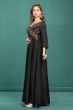 BLACK DOLA SILK EMBROIDERED EXCLUSIVE LONG DRESS