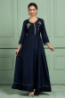 NAVY BLUE DOLA SILK EMBROIDERED LONG DRESS