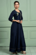 NAVY BLUE DOLA SILK EMBROIDERED LONG DRESS