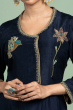 NAVY BLUE DOLA SILK EMBROIDERED LONG DRESS