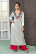 GREY EMBROIDERED MASHRU LONG KAMEEZ