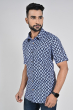 BLUE COTTON PRINTED HALF SHIRT