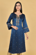 NAVY BLUE EMBROIDERED MASHRU EXCLUSIVE LONG KAMEEZ