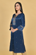 NAVY BLUE EMBROIDERED MASHRU EXCLUSIVE LONG KAMEEZ