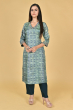 GREEN TUSSAR PRINTED EXCLUSIVE LONG KAMEEZ