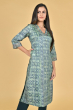 GREEN TUSSAR PRINTED EXCLUSIVE LONG KAMEEZ