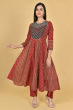 RUST AJRAK PRINTED COTTON LONG KAMEEZ