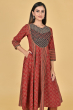 RUST AJRAK PRINTED COTTON LONG KAMEEZ