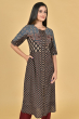 BLACK AJRAK PRINTED COTTON LONG KAMEEZ