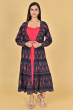 NAVY BLUE RAYON PRINTED LONG DRESS