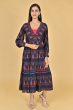 NAVY BLUE RAYON PRINTED LONG DRESS