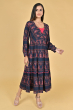 NAVY BLUE RAYON PRINTED LONG DRESS