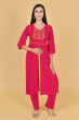 FUCHSIA RAYON EMBROIDERED PANT SET