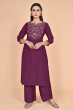 PURPLE MUSLIN EMBROIDERED PANT SET