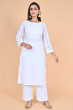 WHITE EMBROIDERED COTTON LONG KAMEEZ