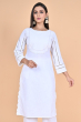 WHITE EMBROIDERED COTTON LONG KAMEEZ