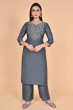 GREY MUSLIN EMBROIDERED PANT SET