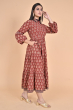 RUST AJRAK PRINTED LONG DRESS