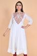 WHITE EMBROIDERED MASLIN LONG KAMEEZ