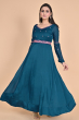 TEAL CHIFFON EMBROIDERED EXCLUSIVE LONG DRESS