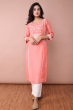 PEACH EMBROIDERED DOLA SILK LONG KAMEEZ