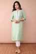 GREEN EMBROIDERED DOLA SILK LONG KAMEEZ