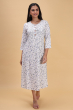 WHITE PRINTED RAYON LONG KAMEEZ