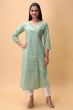 GREEN COTTON PRINTED LONG KAMEEZ