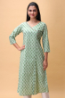 GREEN COTTON PRINTED LONG KAMEEZ