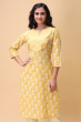 YELLOW COTTON PRINTED LONG KAMEEZ