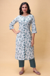 BLUE COTTON PRINTED LONG KAMEEZ