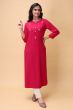 RED RAYON EMBROIDERED LONG KAMEEZ