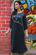 NAVY BLUE MASHRU EMBROIDERED LONG KAMEEZ