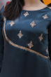 NAVY BLUE MASHRU EMBROIDERED LONG KAMEEZ