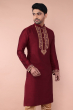  Maroon Cotton Slub Embroidered Long Kurta