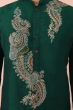 Green Embroidered Cotton Slub Long Kurta