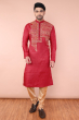 Maroon Embroidered Tussar Long Kurta