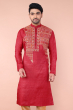 Maroon Embroidered Tussar Long Kurta