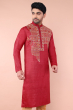 Maroon Embroidered Tussar Long Kurta