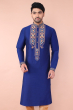 Blue Cotton Slub Embroidered Long Kurta