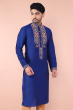 Blue Cotton Slub Embroidered Long Kurta