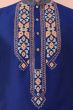 Blue Cotton Slub Embroidered Long Kurta