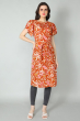 ORANGE RAYON PRINTED LONG KAMEEZ