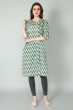 GREEN COTTON PRINT LONG KAMEEZ